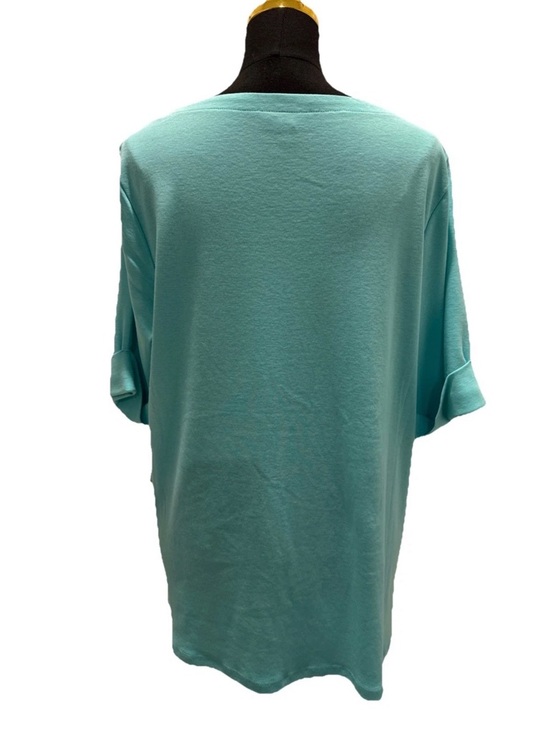 Style & Co Women's Aqua Blue Short Sleeve 100% Cotton Top, Size 2X, NWT - Picture 3 of 15